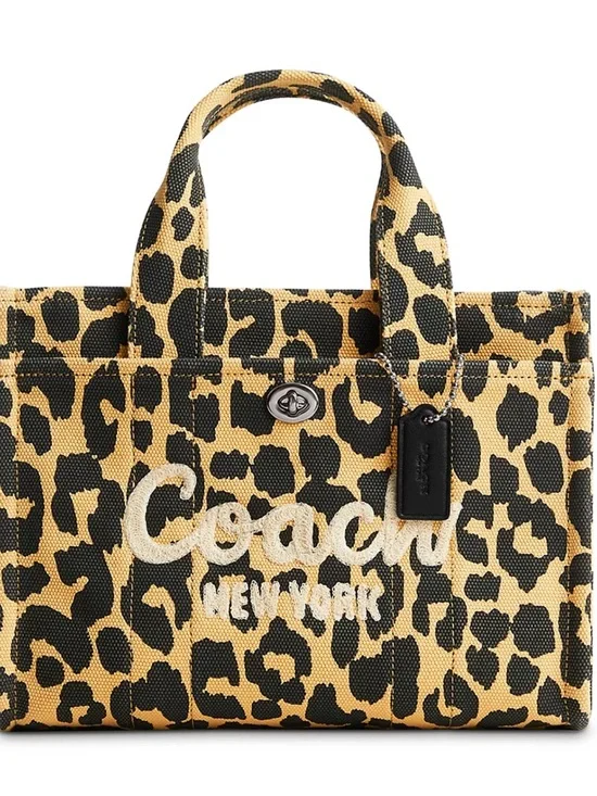 Coach Leopard Canvas Tote Bag 26 in Tan and Black with Embroidered Logo - Picture 11 of 11